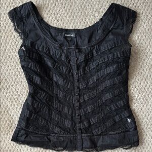 Bebe Black Lace Cap Sleeve Top medium side zip